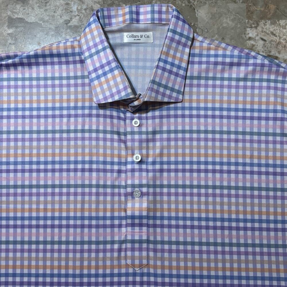 Collars And Co Polo Shirt Mens 2XL Colorful Check Dress Collar Short Sleeve